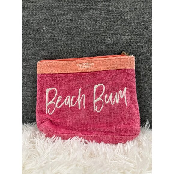 Victoria's Secret Handbags - Victorias Secret Beach Bum Pink & Coral Terry Cloth Wristlet Pouch With Zipper C